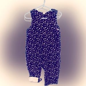GAP velvet like cotton burgundy/purple floral themed overall